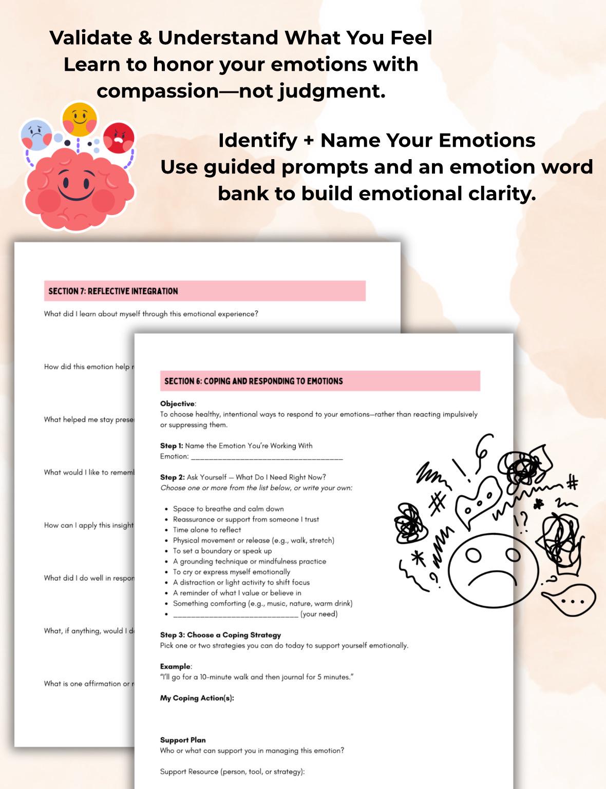 Feelings and Emotions Worksheets Emotional Awareness & Processing Workbook Guided Mental Health Guided Prompts