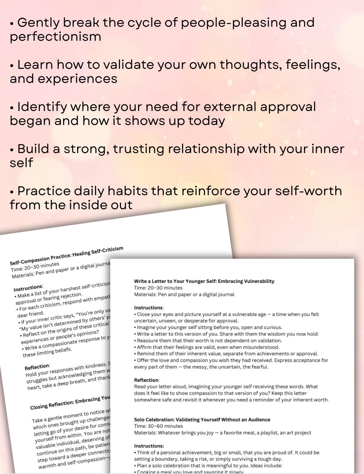 Authenticity Self-Validation Workbook External Validation Mental Health Digital Worksheet  Exercises for Self-Love & Personal Growth