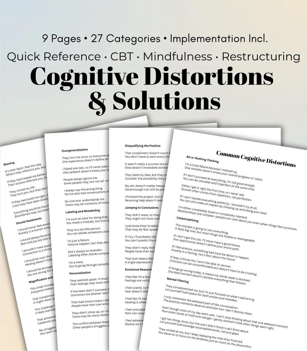 Cognitive Distortions Cheat Sheet: Therapy & Self-Growth Tool (PDF)