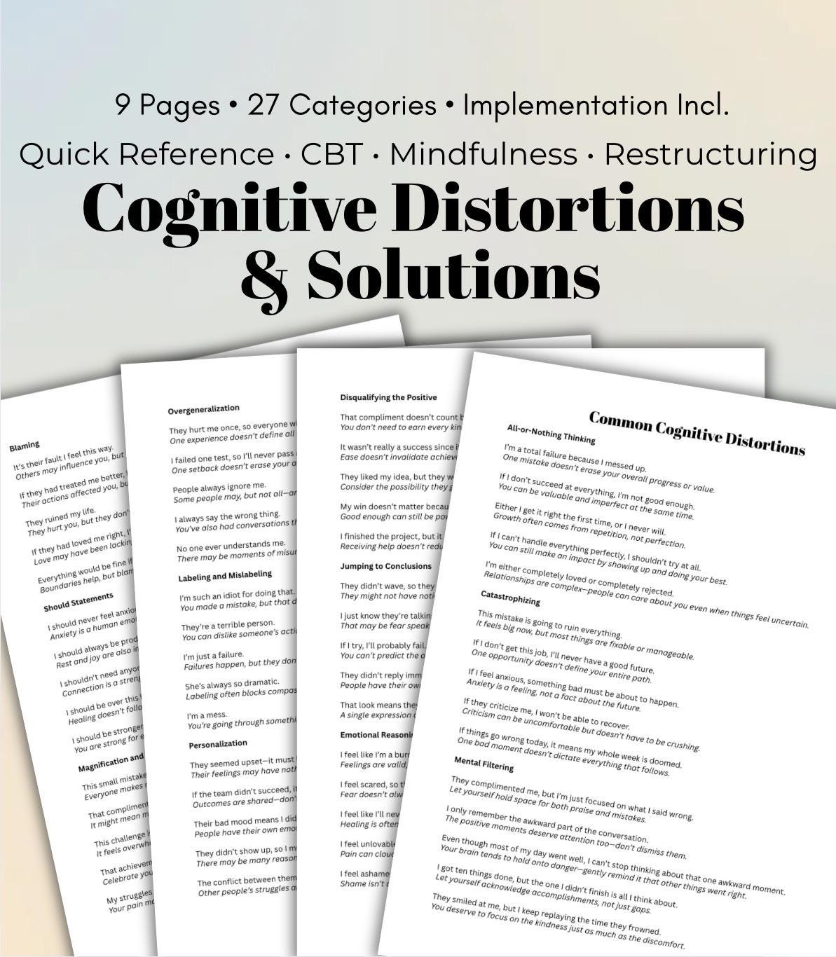 Cognitive Distortions Cheat Sheet: Therapy & Self-Growth Tool (PDF)