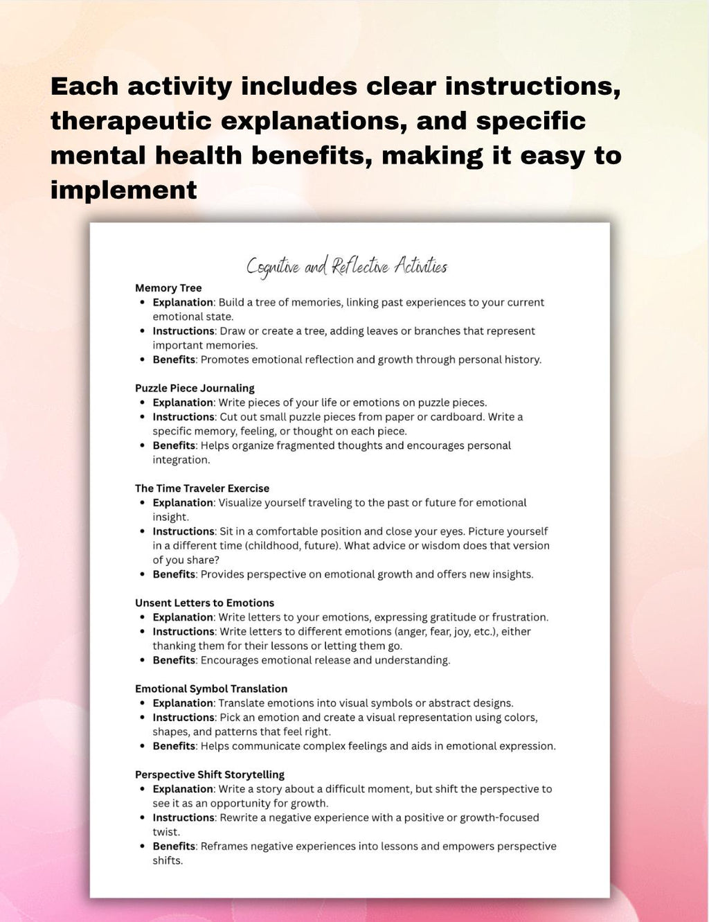 Occupational Therapy Wellness Toolkit 100 Activities for Mental Health Printable PDF Therapist Resource