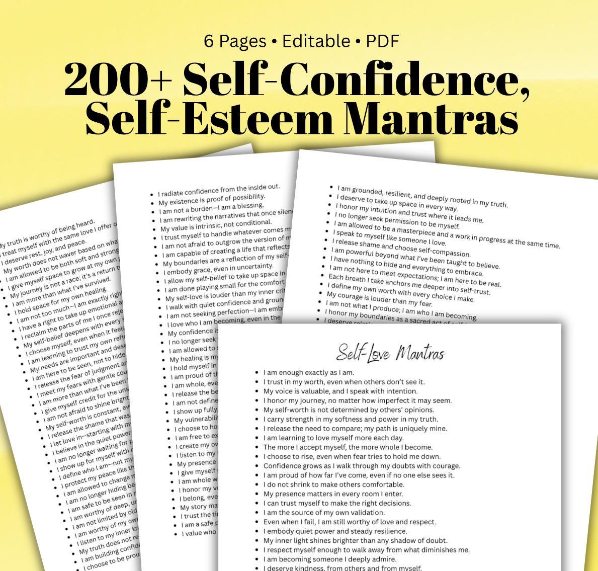 Self-Confidence Self-Esteem Mantras Daily Affirmations for Inner Strength Healing Therapy Personal Growth Tool