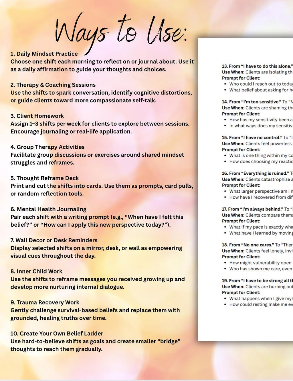 Therapeutic Perspective Shifts Cognitive Reframing Tool Mental Health Therapy Worksheets Inner Dialogue