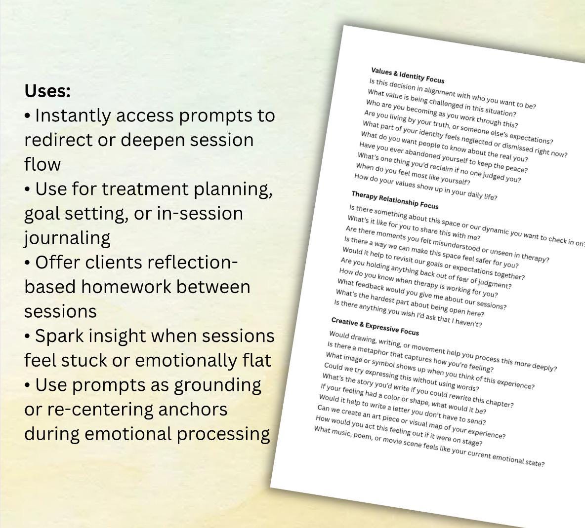 Treatment Direction Prompts for Therapists Session Starters for Deeper Client Insight