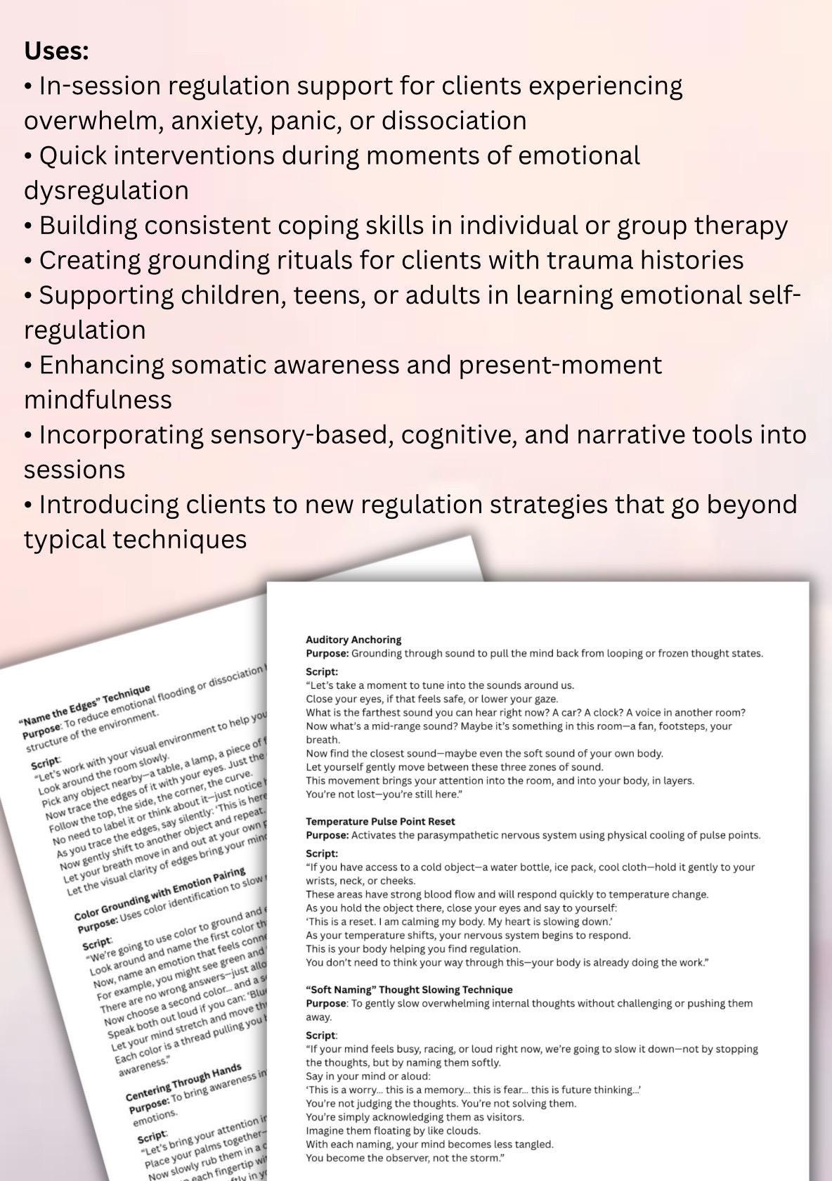Grounding and Regulation Script Bank Unique Techniques for Therapy Sessions Emotional Balance