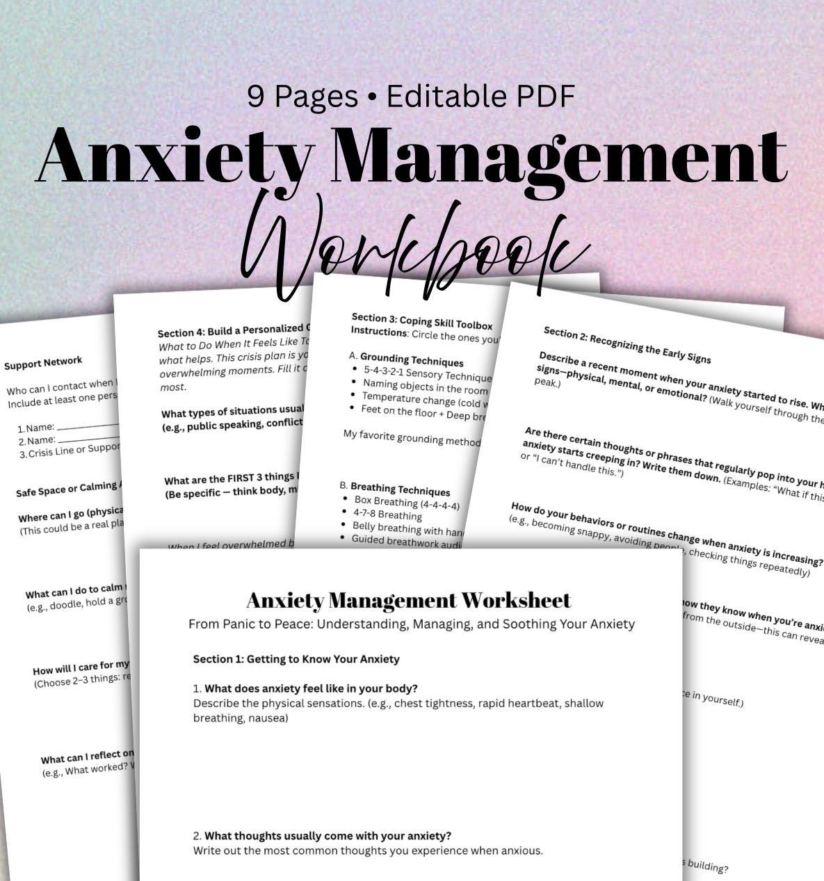 Anxiety Management Workbook: Coping Skills, Mental Health Journal Prompts Self Help Therapy Resource
