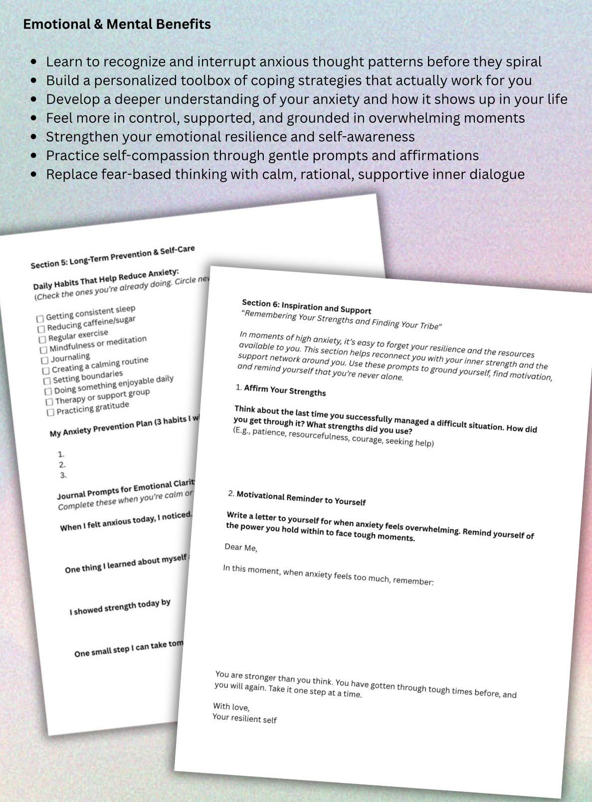 Anxiety Management Workbook: Coping Skills, Mental Health Journal Prompts Self Help Therapy Resource