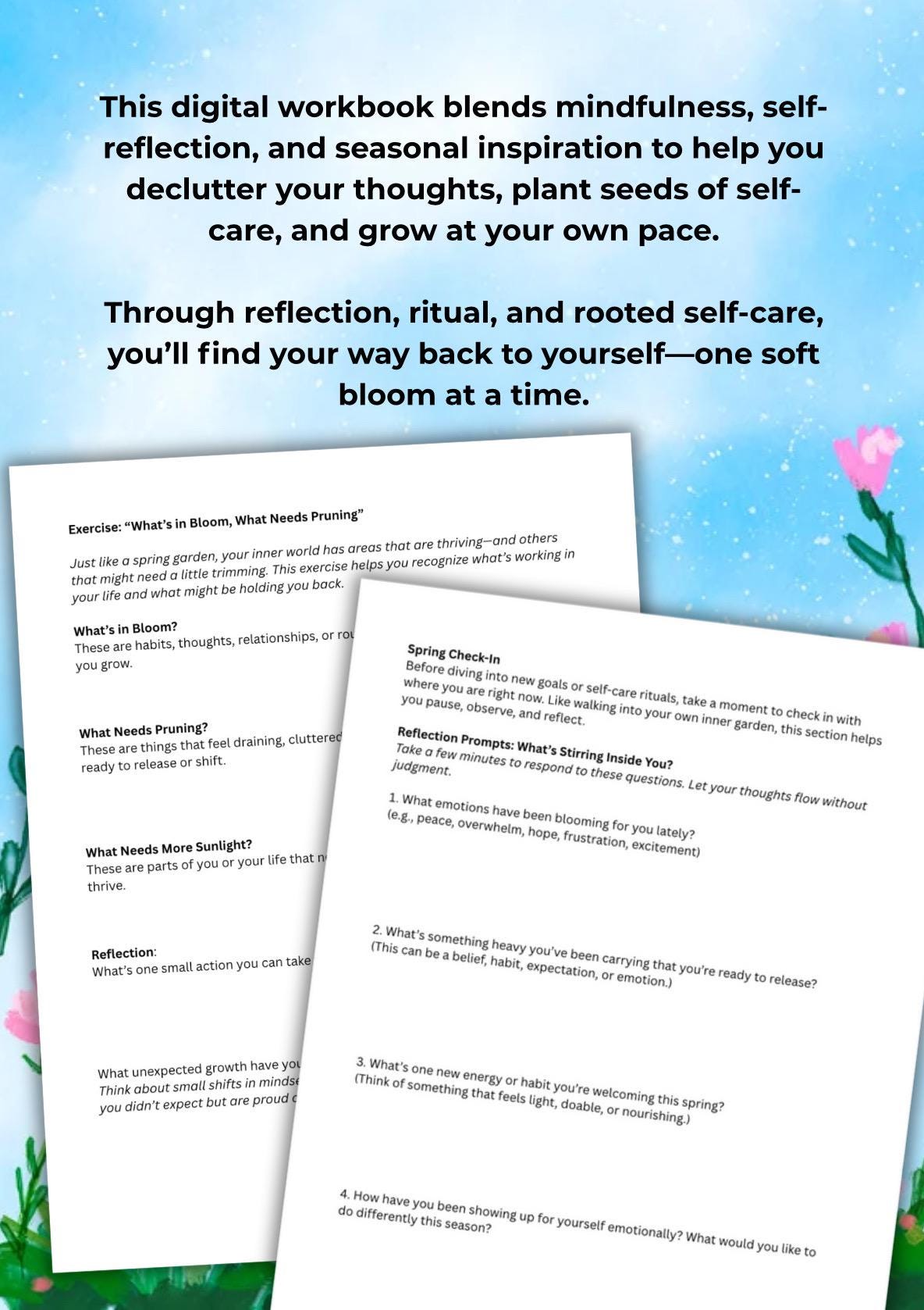 Spring Mental Health Reset Workbook: Self-Care Journal (Editable PDF)