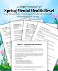 Spring Mental Health Reset Workbook: Self-Care Journal (Editable PDF)