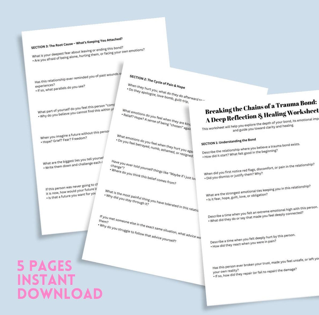 Trauma Bond Healing Worksheet Break Free from Toxic Relationships Self-Reflection & Emotional Recovery Printable