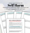 Self Harm Worksheet: Self-Injury Coping, Triggers, and Support (PDF Print)