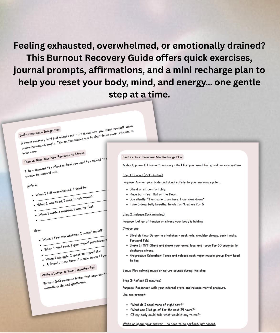 Burnout Recovery Blueprint Self-Care Guide with Prompts Affirmations Exercises Recharge Plan Burnout Prevention