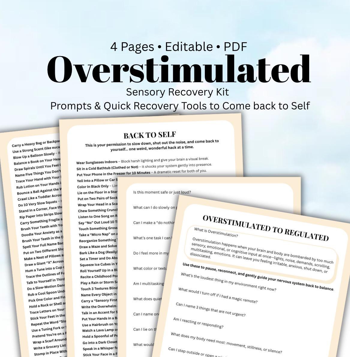 Overstimulation Relief Toolkit Unconventional Ways to Regulate Fast Prompts and Self Soothing Reference Sheet