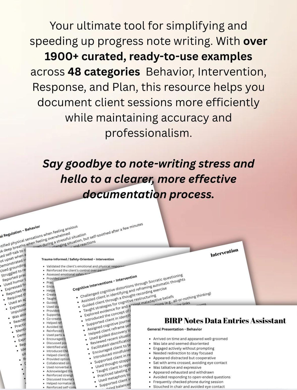 BIRP Progress Note Prompts: Mental Health Documentation for Therapists (Digital Download)