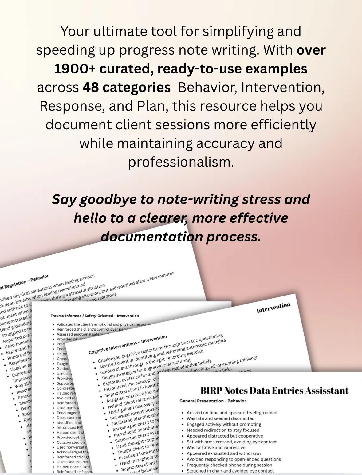 BIRP Progress Note Prompts: Mental Health Documentation for Therapists (Digital Download)