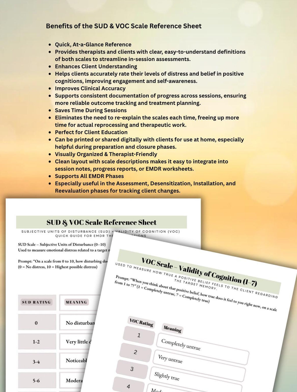 EMDR Clinical Documentation Set for Therapists Session Template Safe Place SUD/VOC Therapy Documents