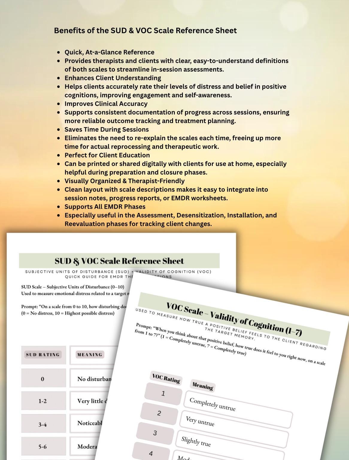 EMDR Clinical Documentation Set for Therapists Session Template Safe Place SUD/VOC Therapy Documents