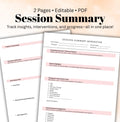 Therapy Session Summary Template Therapist Notes PDF  Mental Health Documentation Tool Clinical Notes