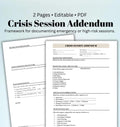 Crisis Session Addendum Template: Therapist Emergency Documentation (Editable PDF)