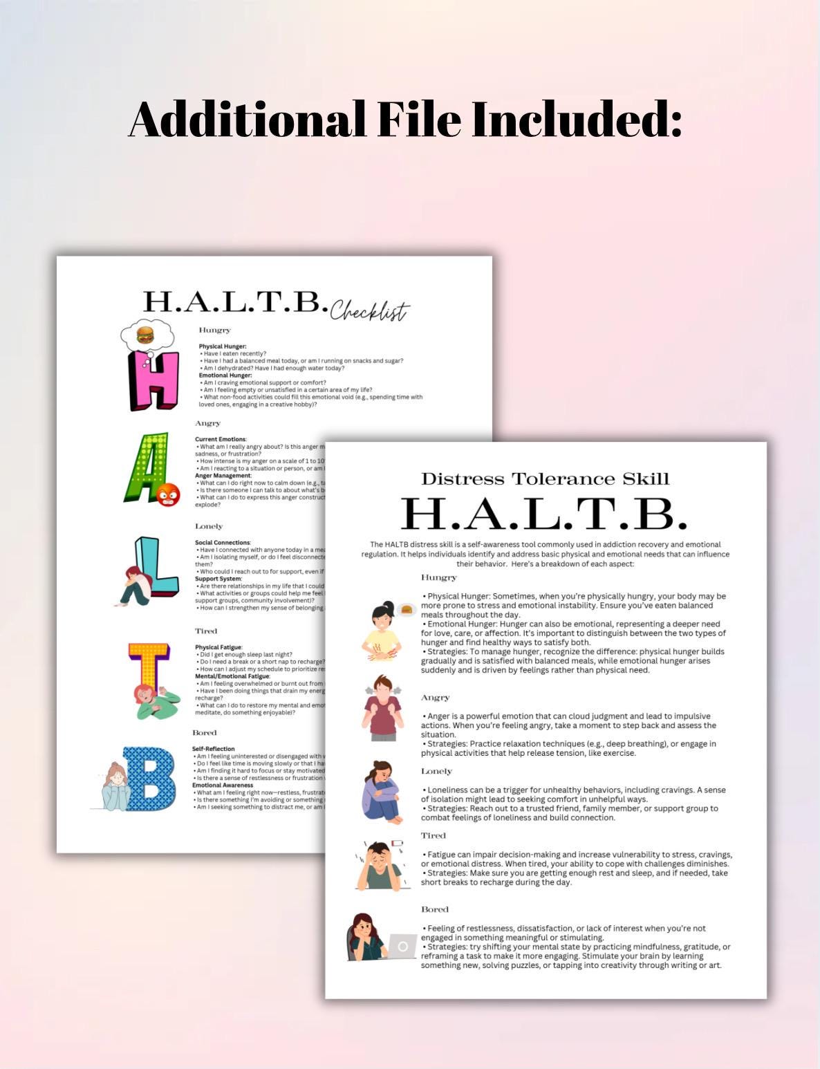 HALT Distress Tolerance Worksheet, Therapy Tool (Printable PDF)