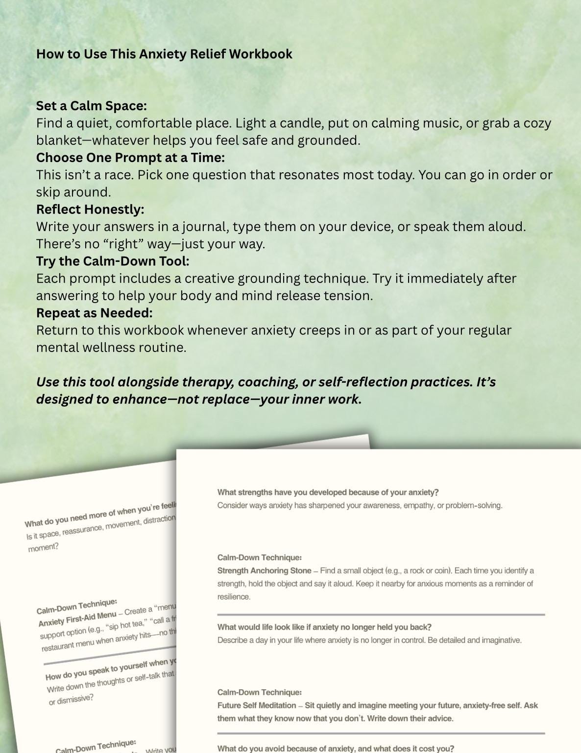 Anxiety Relief Worksheets Guided Prompts Creative Calm-Down Tools