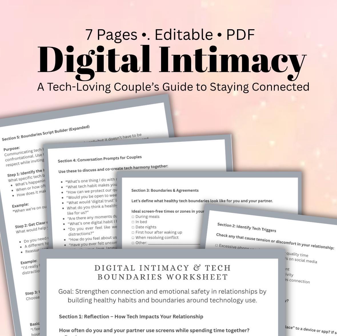 Digital Boundaries Worksheet Couples Therapy Printable Rebuild Connection Manage Screen Time Set Phone Boundaries