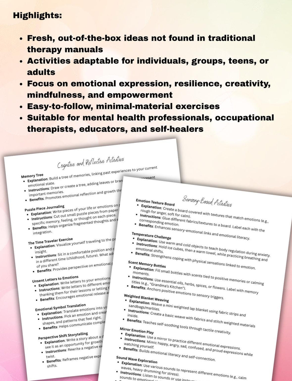 Occupational Therapy Wellness Toolkit 100 Activities for Mental Health Printable PDF Therapist Resource