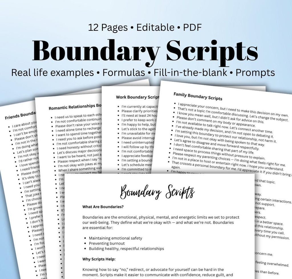 Boundary Scripts  Soft & Firm Templates Practice Worksheets Script Formulas Real-Life Practice Scenarios for Boundaries