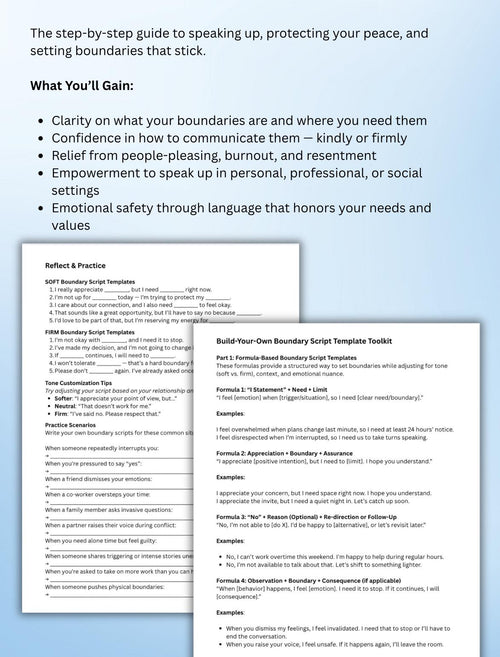 Boundary Scripts  Soft & Firm Templates Practice Worksheets Script Formulas Real-Life Practice Scenarios for Boundaries
