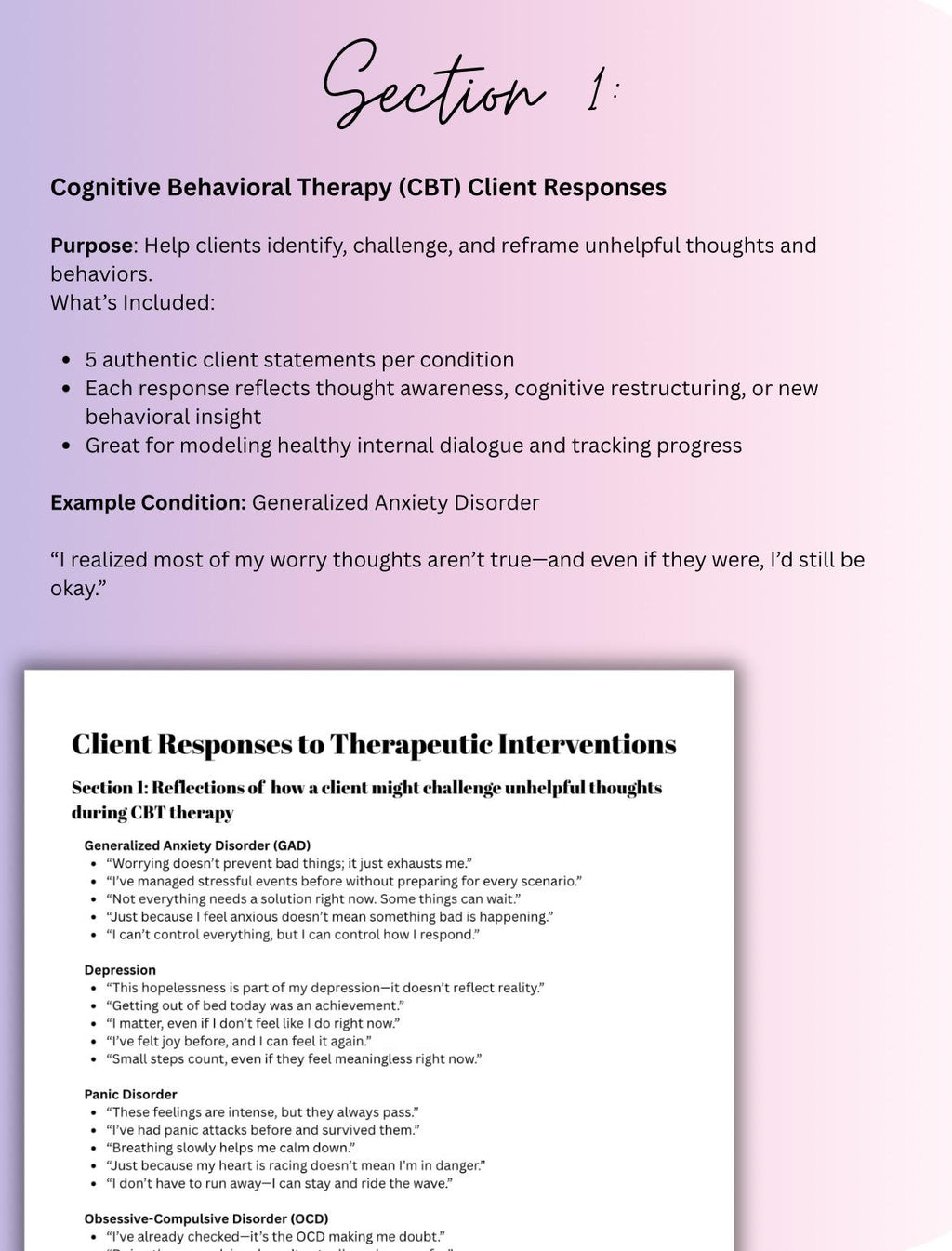 Client Response Examples for Therapists 700+ Statements Diagnoses Cbt Dbt ACT IFS MI Toolkit