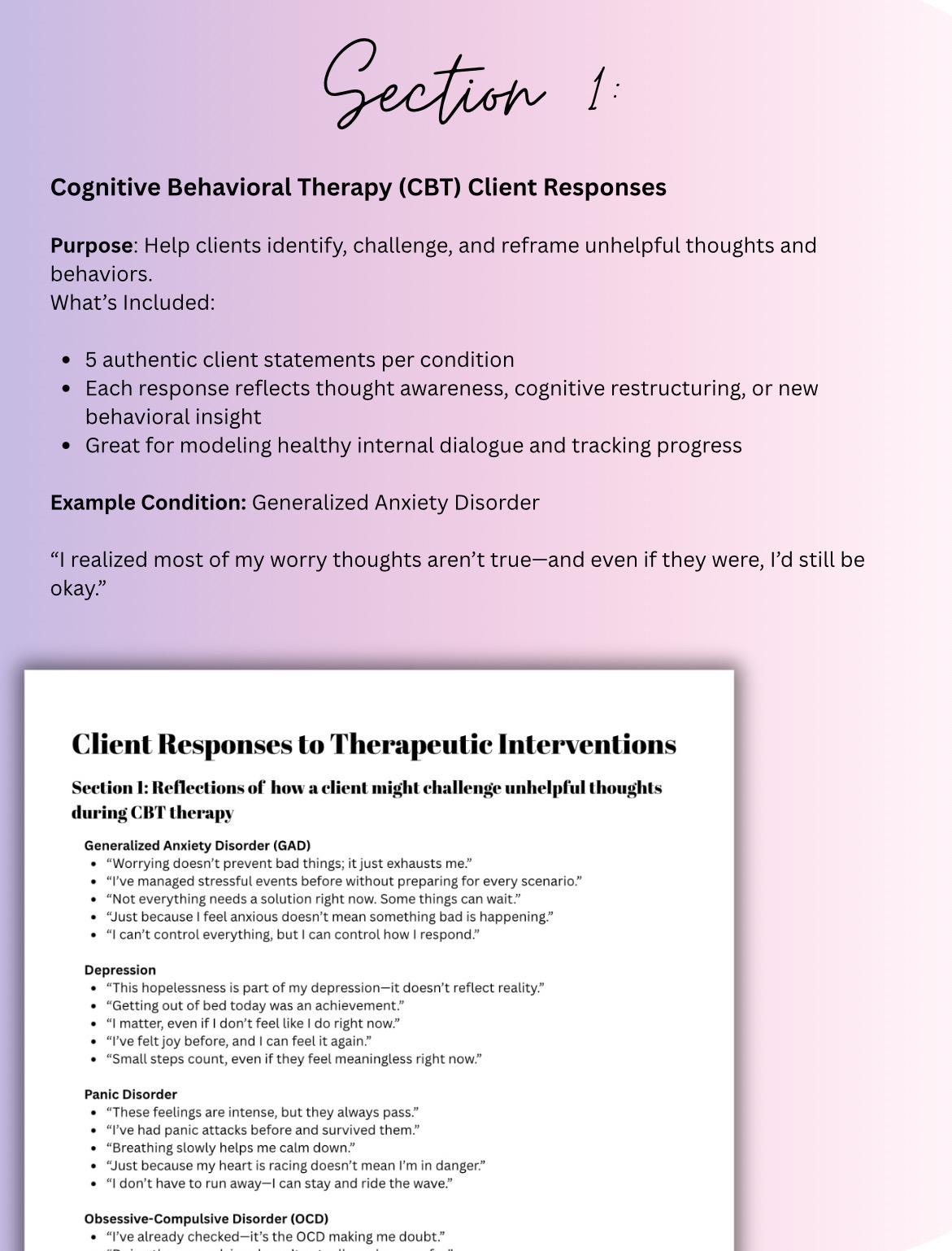 Client Response Examples for Therapists 700+ Statements Diagnoses Cbt Dbt ACT IFS MI Toolkit