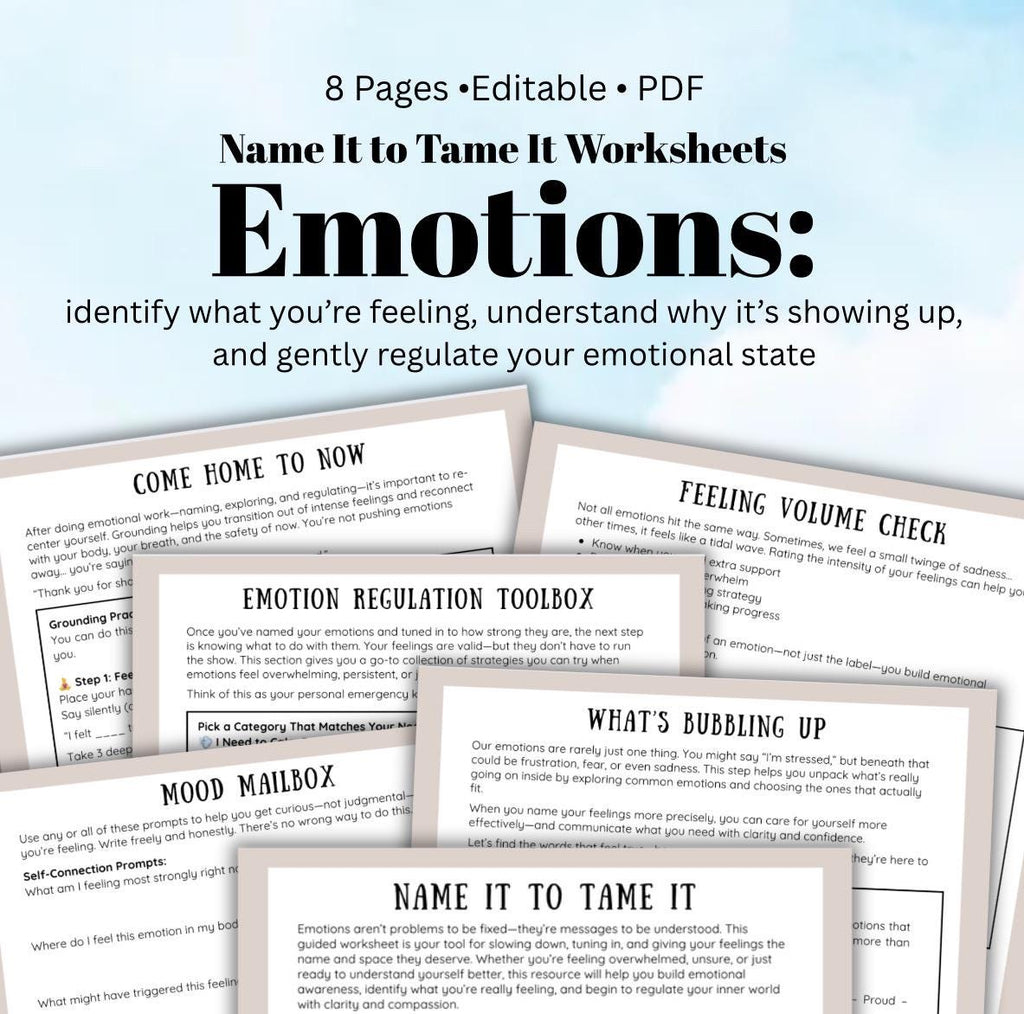 Emotions, Name it to Tame it, Emotional Regulation & Coping Tools (PDF Downloadable)