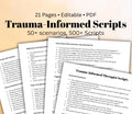 Trauma-Informed Therapy Scripts: Client Scenarios & Therapist Responses (PDF Download, Editable, 21 Pages)