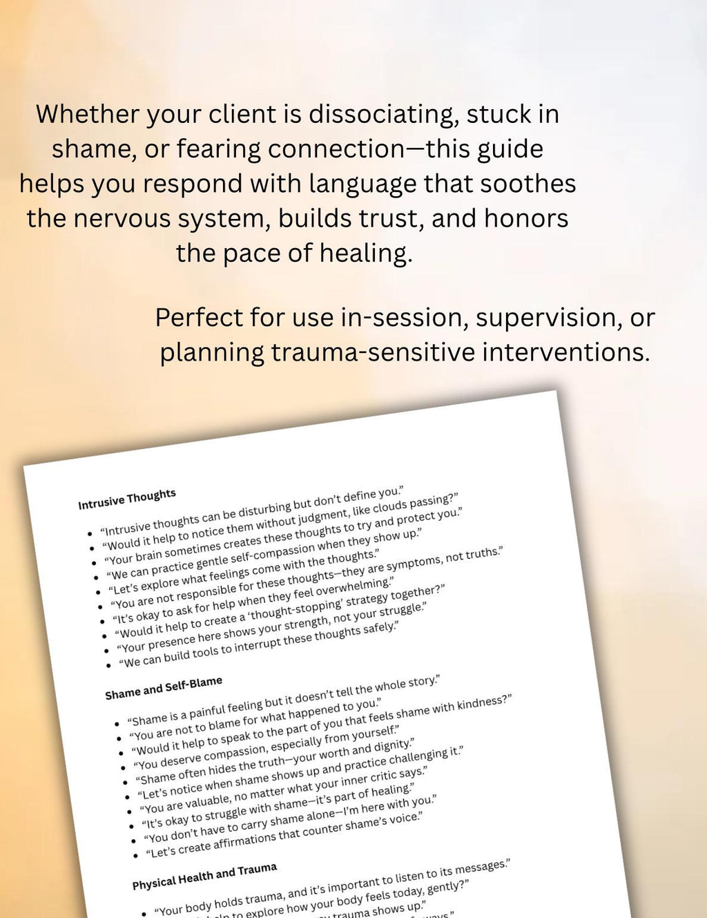 Trauma-Informed Therapy Scripts: Client Scenarios & Therapist Responses (PDF Download, Editable, 21 Pages)