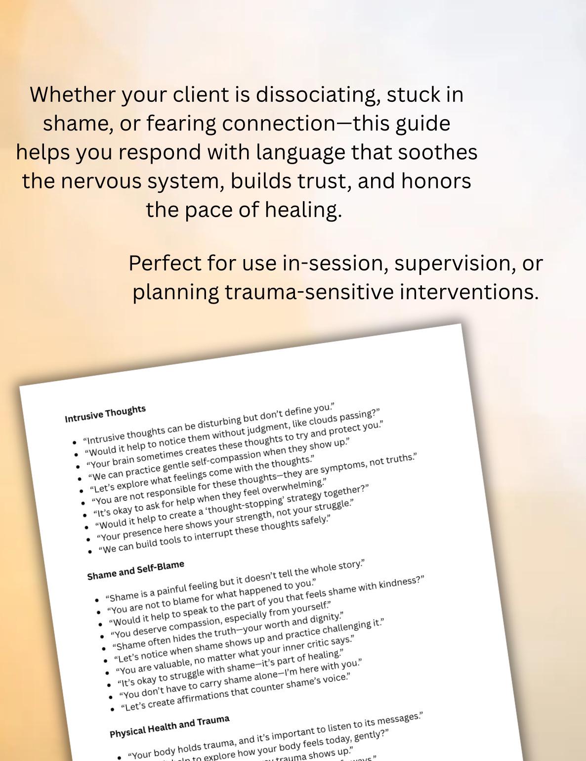 Trauma-Informed Therapy Scripts: Client Scenarios & Therapist Responses (PDF Download, Editable, 21 Pages)