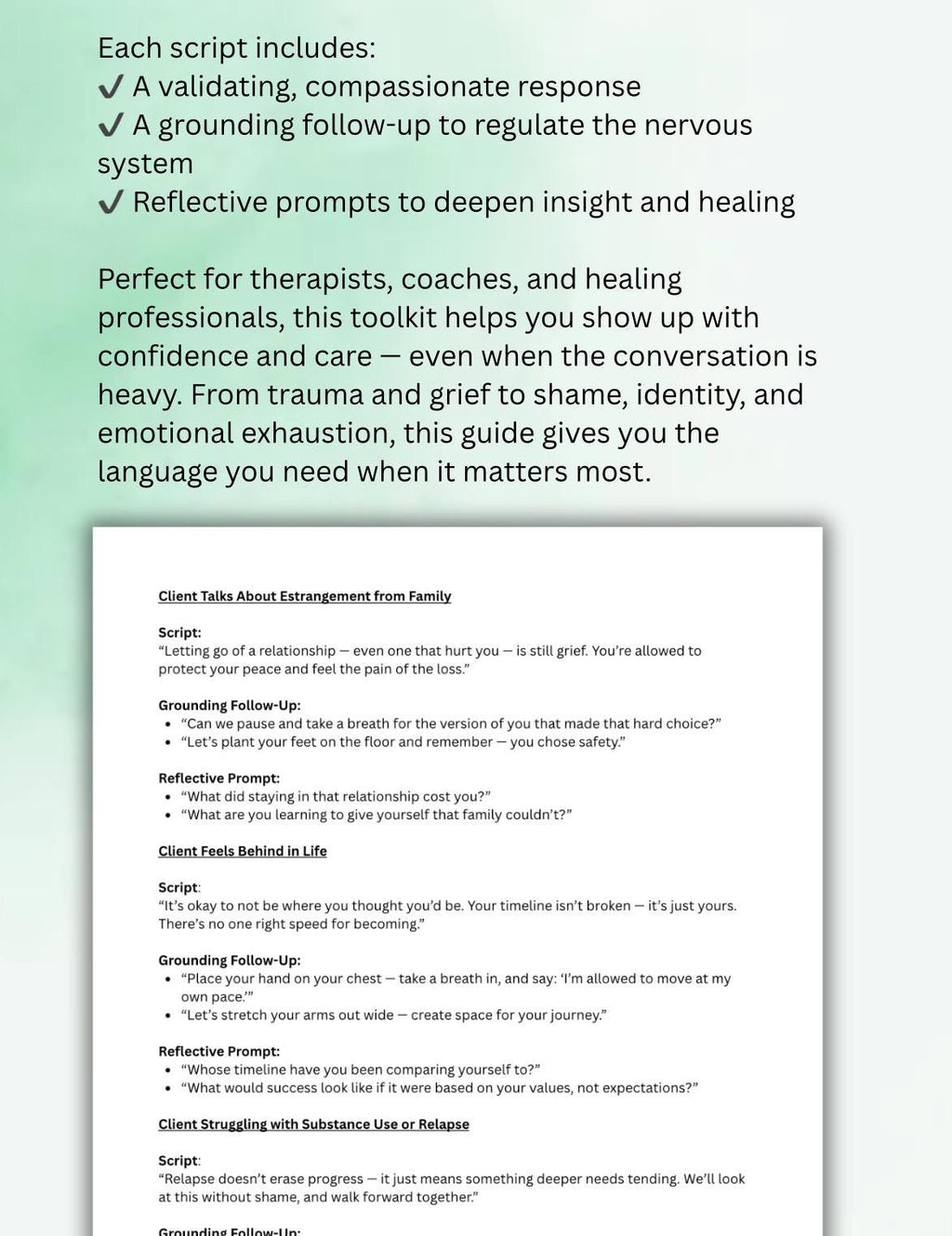 Therapist Scripts for Sensitive Sessions PDF Grounding Prompts & Reflection for Therapy Clients