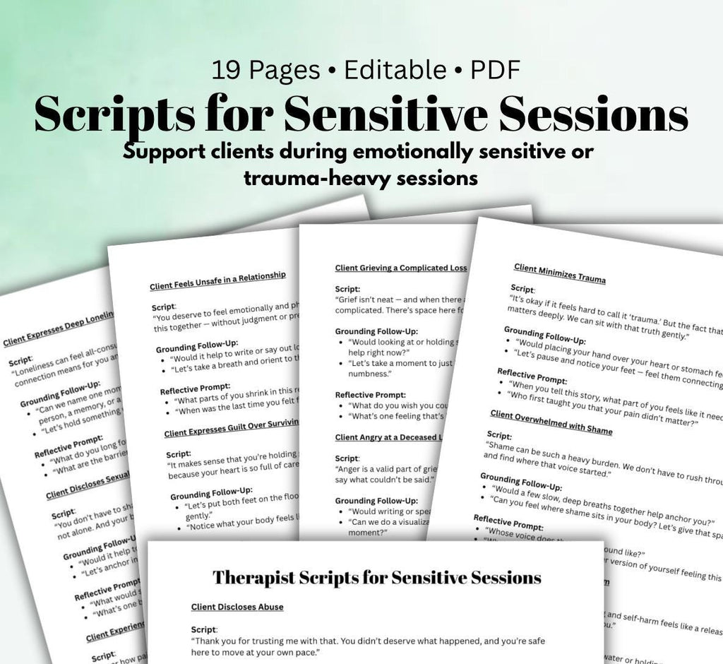 Therapist Scripts for Sensitive Sessions PDF Grounding Prompts & Reflection for Therapy Clients