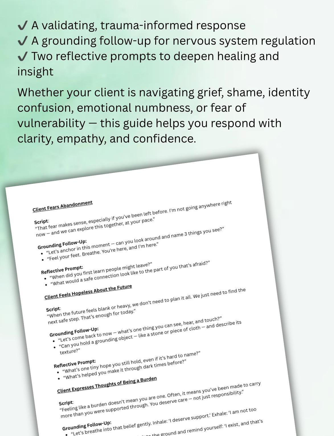 Therapist Scripts for Sensitive Sessions PDF Grounding Prompts & Reflection for Therapy Clients