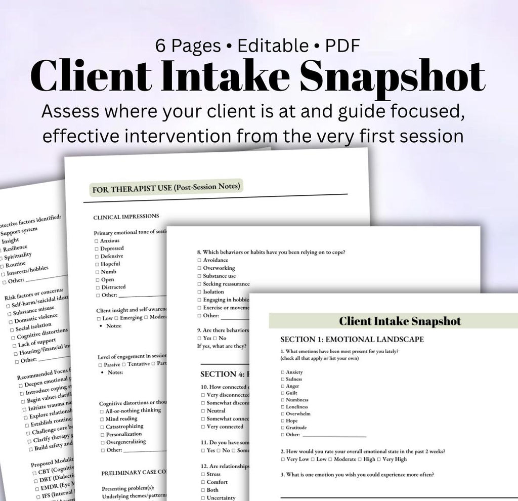 Client Intake & Intervention Planning Worksheet PDF Therapist Post-Session Planning, Mental Health Notes Printable