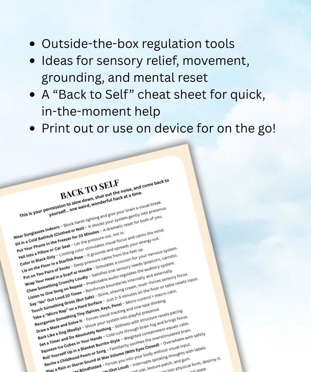 Overstimulation Relief Toolkit Unconventional Ways to Regulate Fast Prompts and Self Soothing Reference Sheet