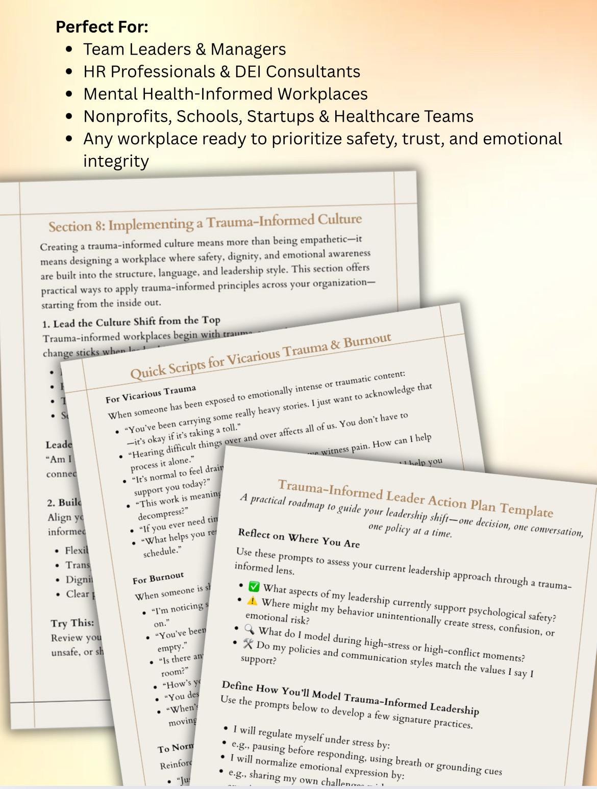Trauma-Informed Leadership Guide: HR Toolkit, Boundaries & Burnout Support (PDF Download, Editable, 26 Pages)