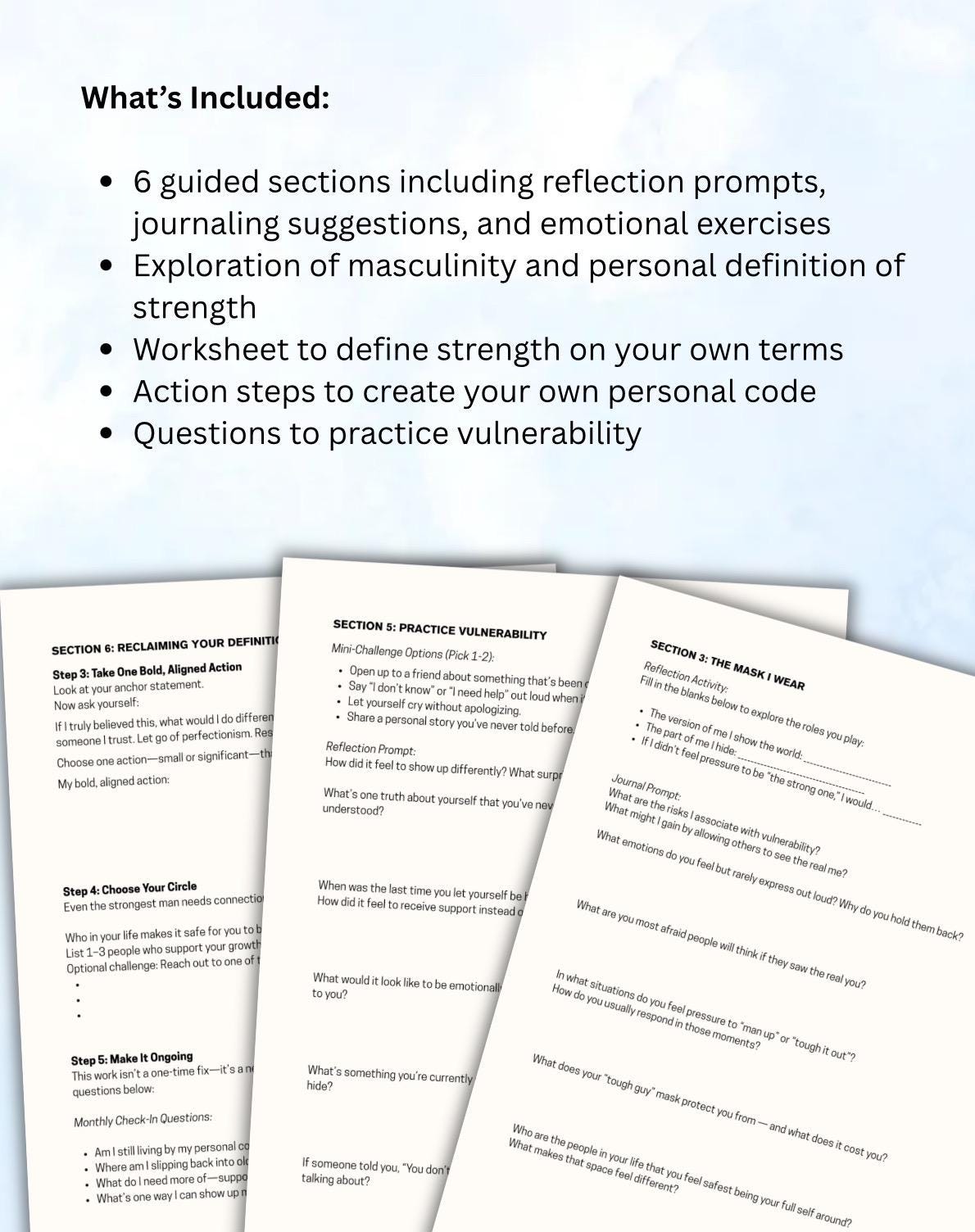 Men's Mental Health Worksheet: Emotional Wellness Workbook (Printable PDF)