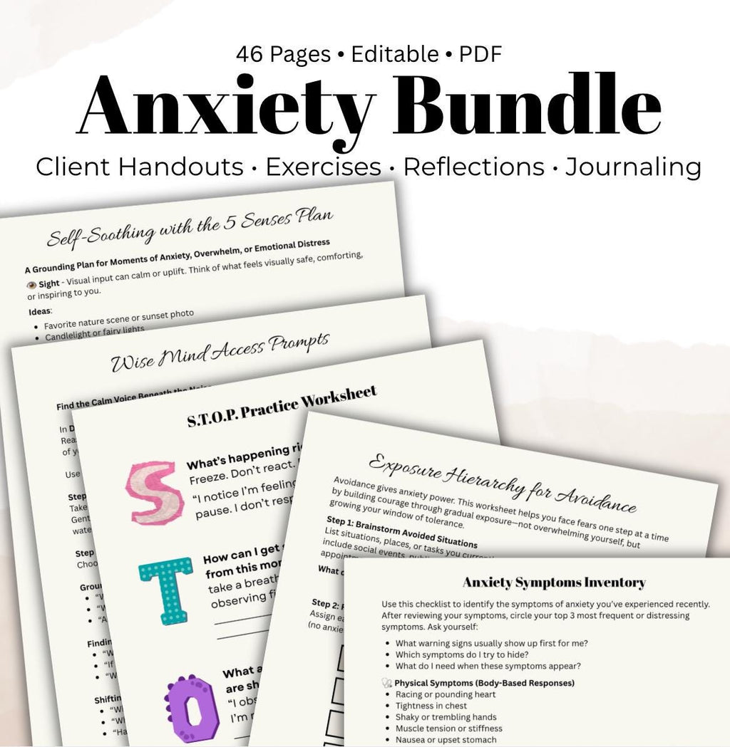 Anxiety Therapy Workbook Bundle: CBT, DBT, Grounding Tools (PDF Download)