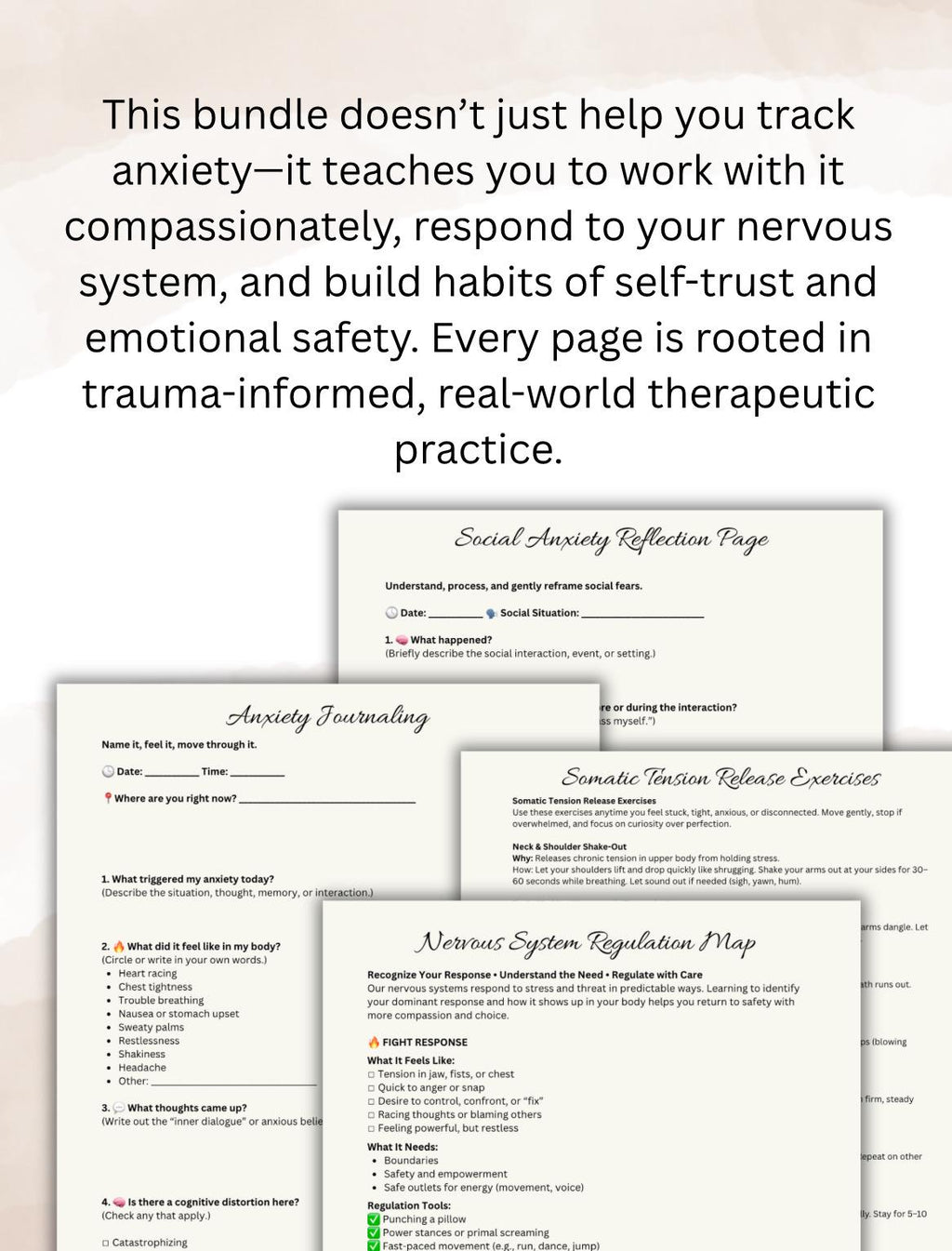 Anxiety Therapy Workbook Bundle: CBT, DBT, Grounding Tools (PDF Download)