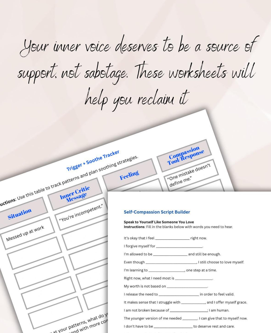 Self-Compassion Journal Prompts: Healing Inner Critic Worksheet (PDF Downloadable