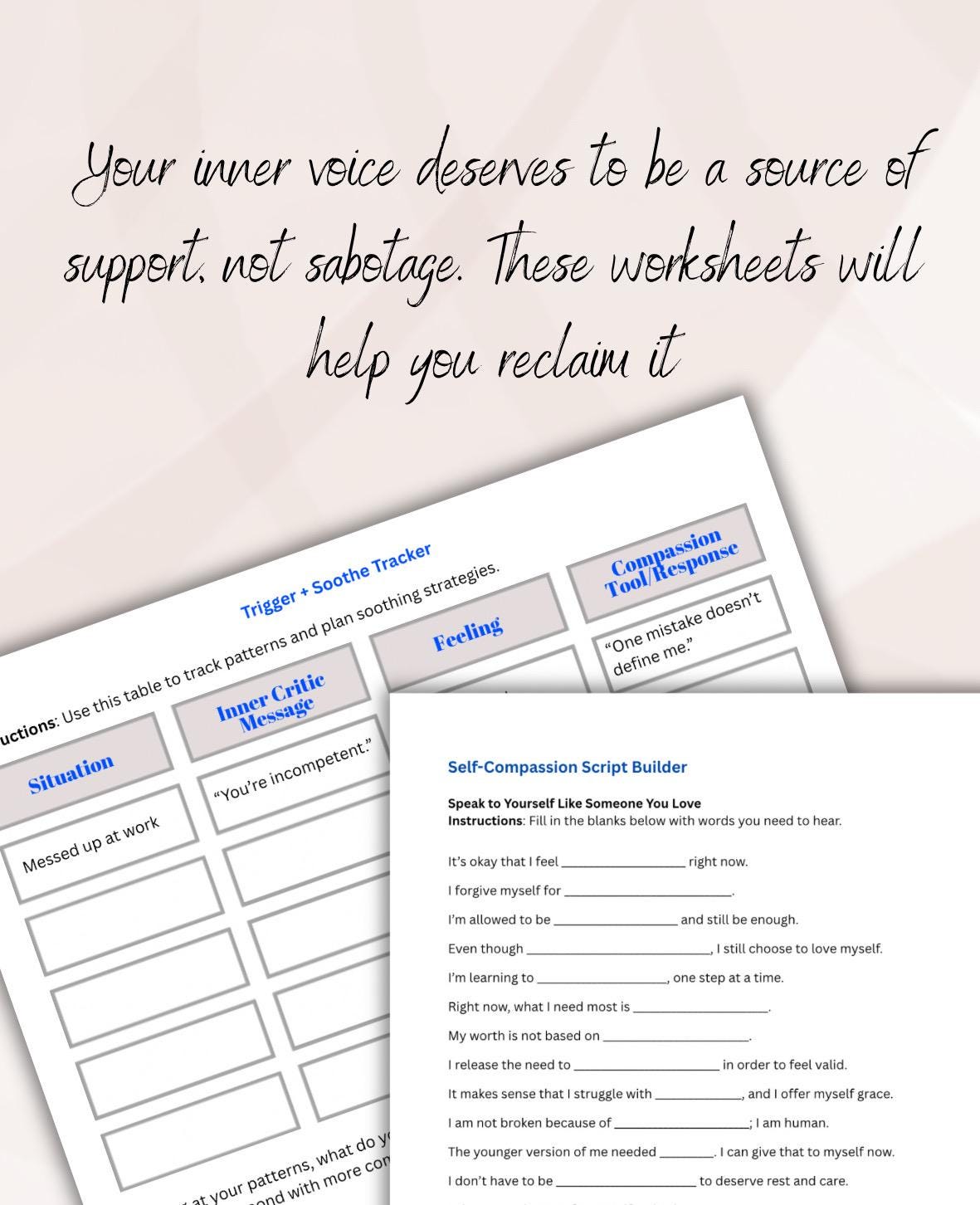 Self-Compassion Journal Prompts: Healing Inner Critic Worksheet (PDF Downloadable
