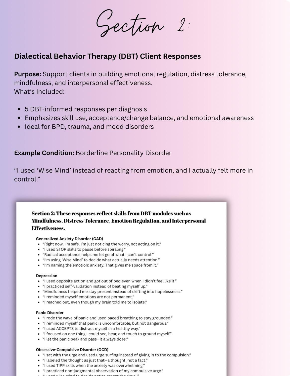 Client Response Examples for Therapists 700+ Statements Diagnoses Cbt Dbt ACT IFS MI Toolkit