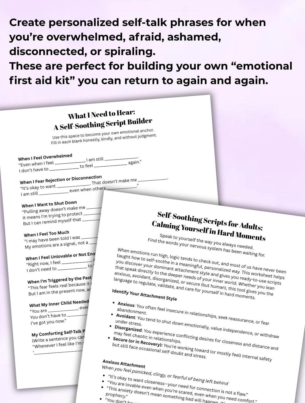 Self-Soothing Scripts & Fill-in-the-Blank Activity Workbook Self Regulation Tool Healing Attachment Wounds Coping Skills