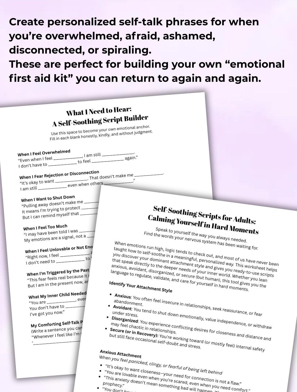 Self-Soothing Scripts & Fill-in-the-Blank Activity Workbook Self Regulation Tool Healing Attachment Wounds Coping Skills
