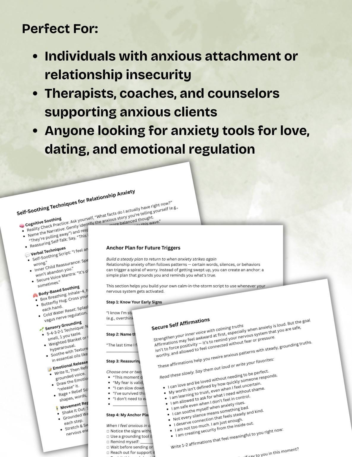 Relationship Anxiety Workbook Printable Therapy Worksheets for Overthinking Attachment Issues and Self-Soothing Tools PDF